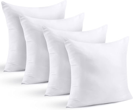 NY Threads Throw Pillows Insert (Pack of 4, White) - 45 x 45 cm Bed and Couch Pillows - Indoor Decorative Pillows