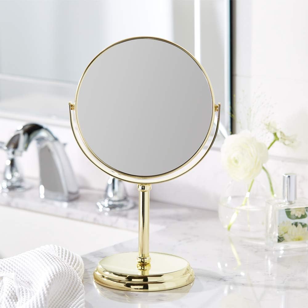 Double-Sided Magnifying Mirror for Makeup & Skincare - Gold Finish
