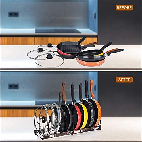Toplife Expandable Pans Organizer Rack, 10 Adjustable Compartments, Cookware Holder for Pantry or Cabinet, Black