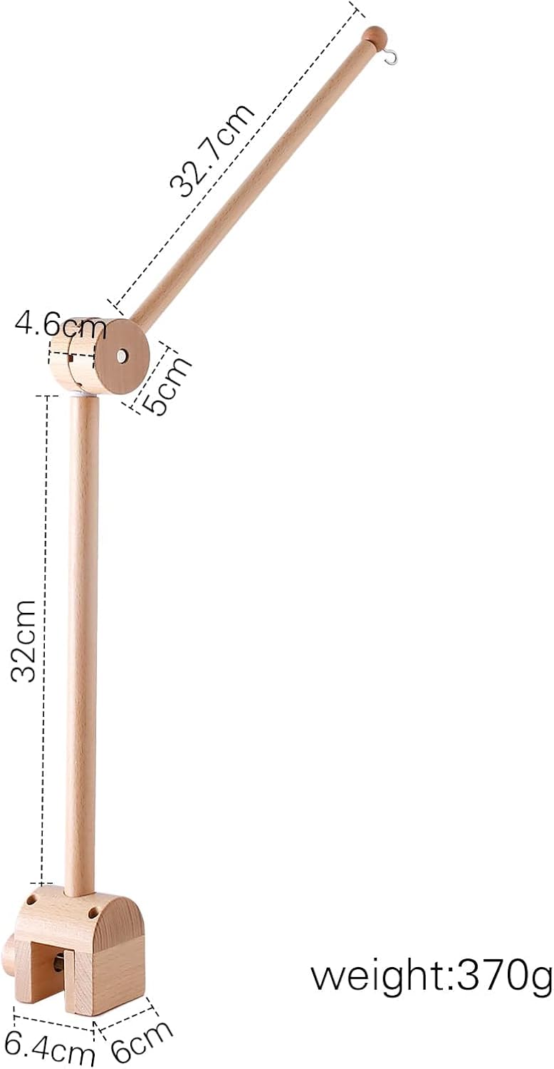 Beechwood Crib Mobile Holder - 360° Rotate, Adjustable Arm - Natural Wood, Minimalist - For Cribs No Side Rails - Baby Nursery Decor