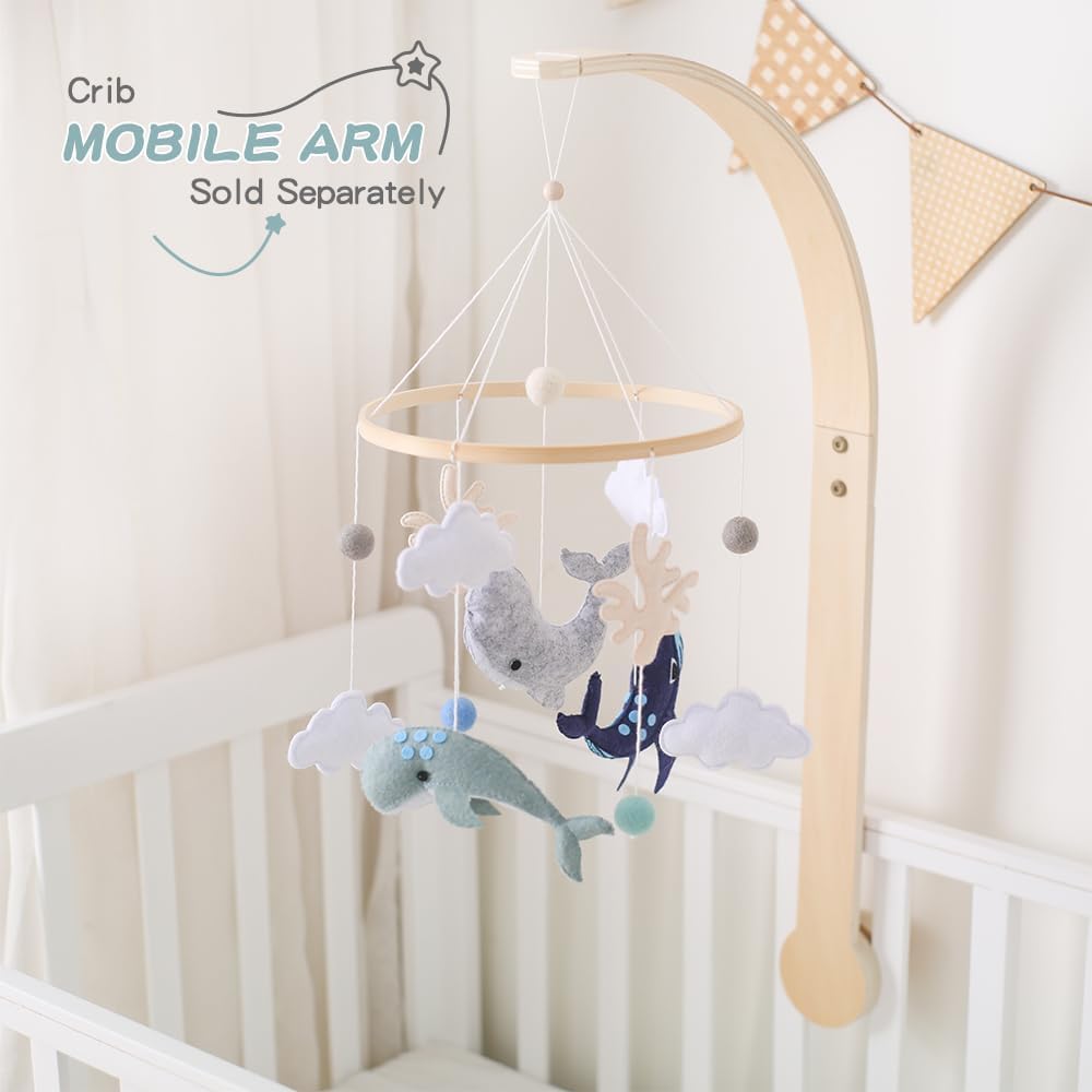 Beechwood Crib Mobile Holder - 360° Rotate, Adjustable Arm - Natural Wood, Minimalist - For Cribs No Side Rails - Baby Nursery Decor