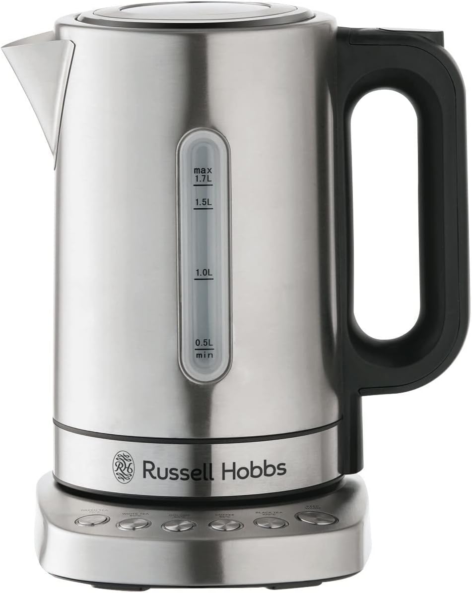 Russell Hobbs RHK510 Addison Kettle, 5 Temperature Settings, 1.7 L Capacity, Easy to Clean, Silver