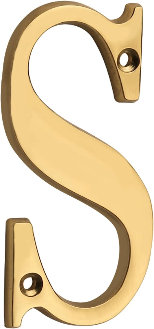 HASWARE 4 Inch Brass Modern Curvy House Number Polished Brass Finish Stylish Door Numbers Signage Plaque Street Home Address Numerals (A, Brass)