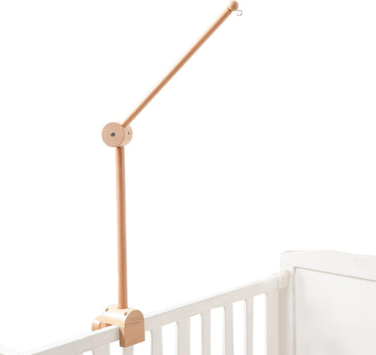 Beechwood Crib Mobile Holder - 360° Rotate, Adjustable Arm - Natural Wood, Minimalist - For Cribs No Side Rails - Baby Nursery Decor