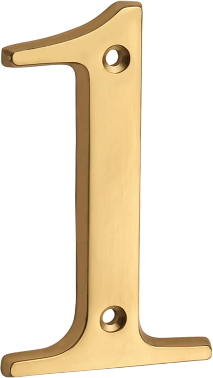 HASWARE 4 Inch Brass Modern Curvy House Number Polished Brass Finish Stylish Door Numbers Signage Plaque Street Home Address Numerals (A, Brass)