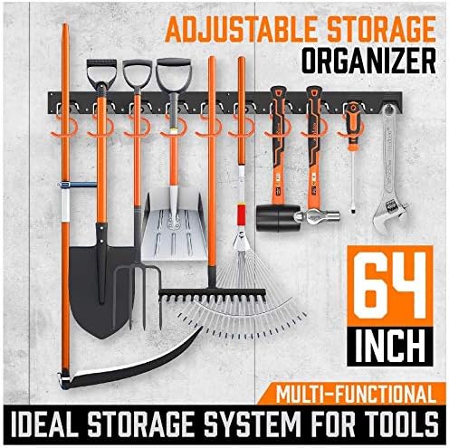 HORUSDY 64 Inch Adjustable Garden Storage System, Wall Mount Garage Tool Organizer, Tool Hangers for Mop and Broom Holder Shovel, Rake, Broom, Mop Holder, Etc.