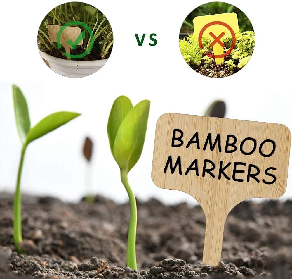 Bamboo Plant Labels Outdoor Wooden Plant Signs Waterproof 50pcs