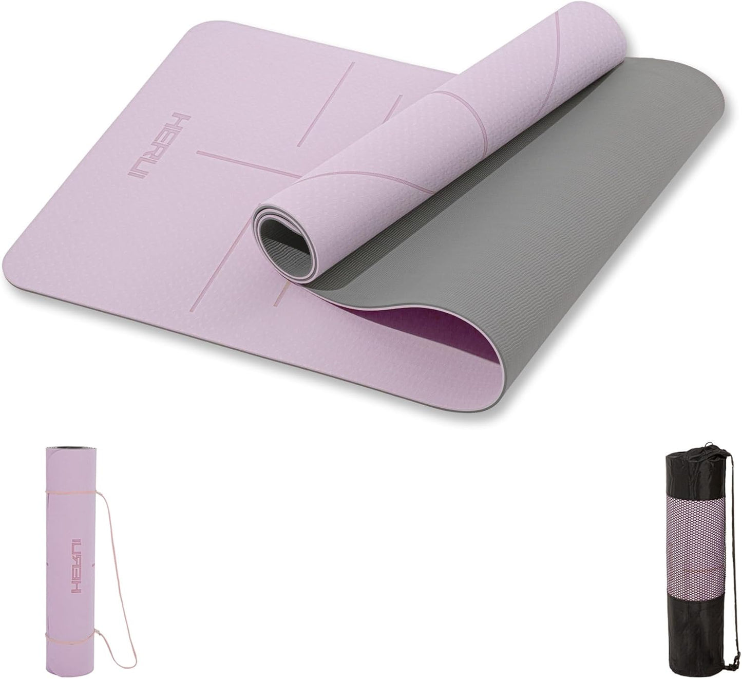 Premium Non-Slip Yoga Mat with Alignment Lines - 6mm Thick Exercise Mat