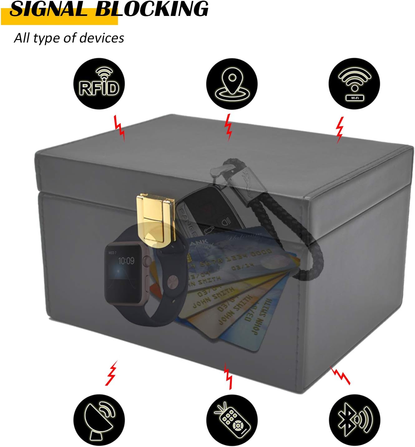 Faraday Key Fob Protector Box, RFID Signal Blocking Box, Faraday Bag Signal Blocking Bag Shielding Pouch Wallet Case for Car Key (Black)