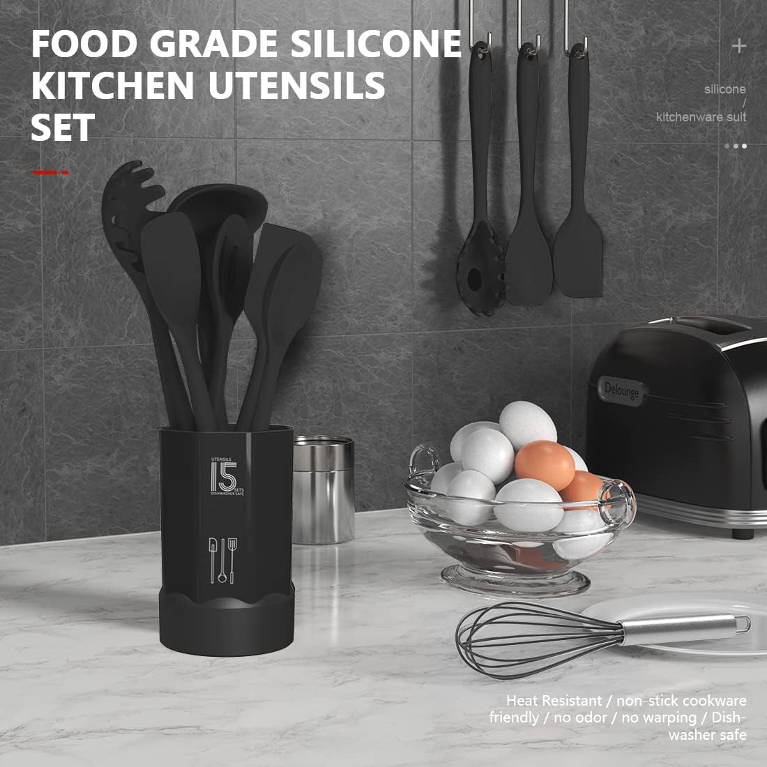 15-Piece Silicone Cooking Utensils Set | Dishwasher Safe