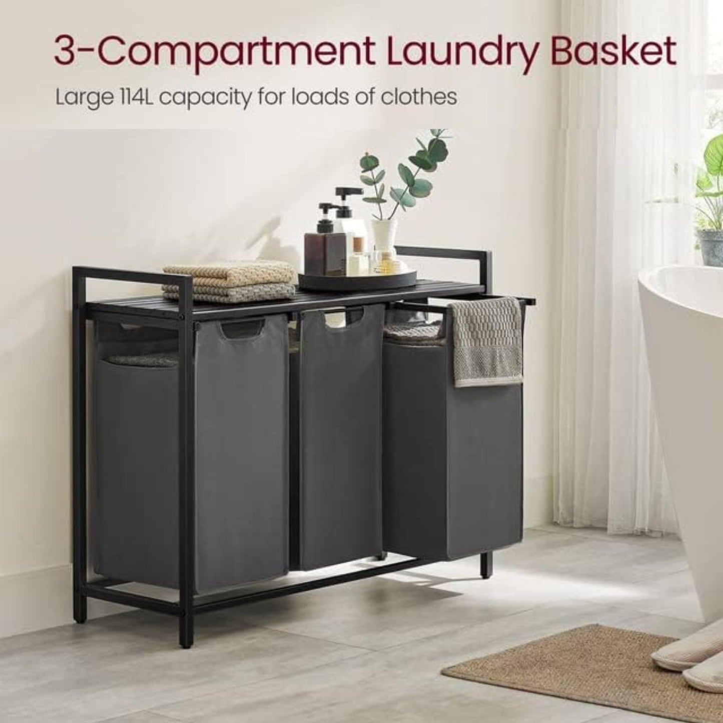 Laundry Hamper with Shelf | 3-Section Laundry Sorter | Storage Unit