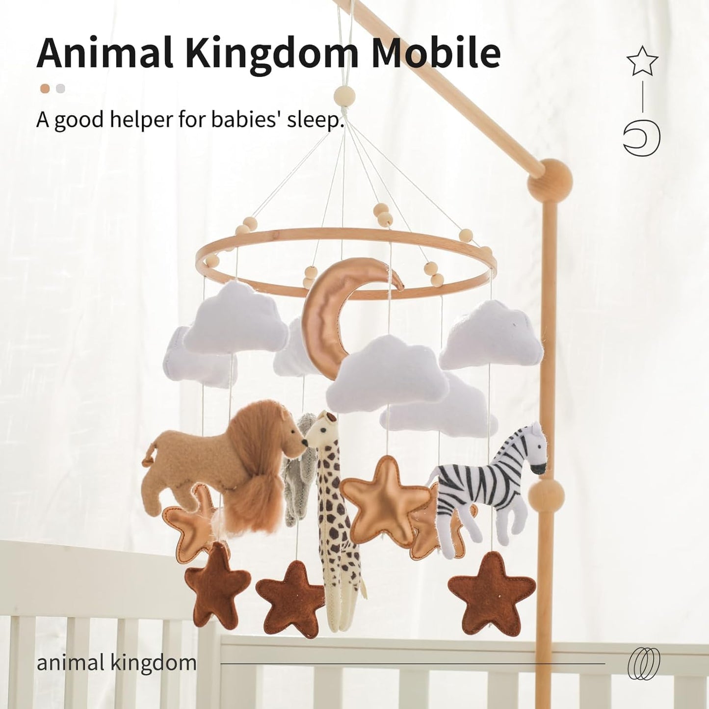 Beechwood Crib Mobile Holder - 360° Rotate, Adjustable Arm - Natural Wood, Minimalist - For Cribs No Side Rails - Baby Nursery Decor