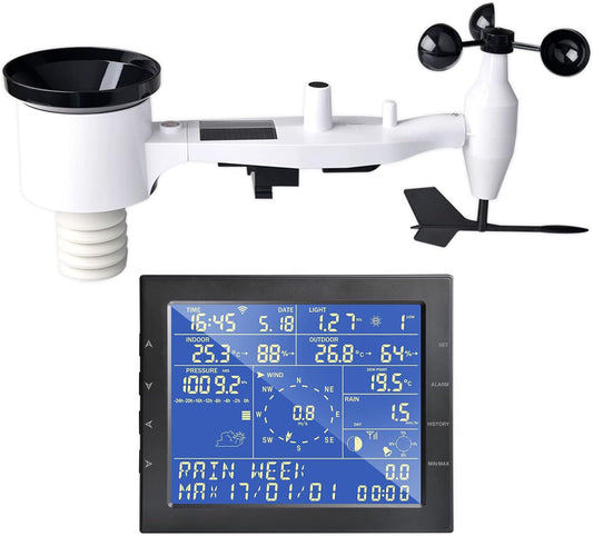 ECOWITT WS2910 Wi-Fi Weather Station Color Display with Wireless Outdoor Solar Powered 7-in-1 Weather Sensor (Thermo-Hygrometer/Rain Gauge/Wind Speed Sensor/Wind Direction Sensor, Light and UV)