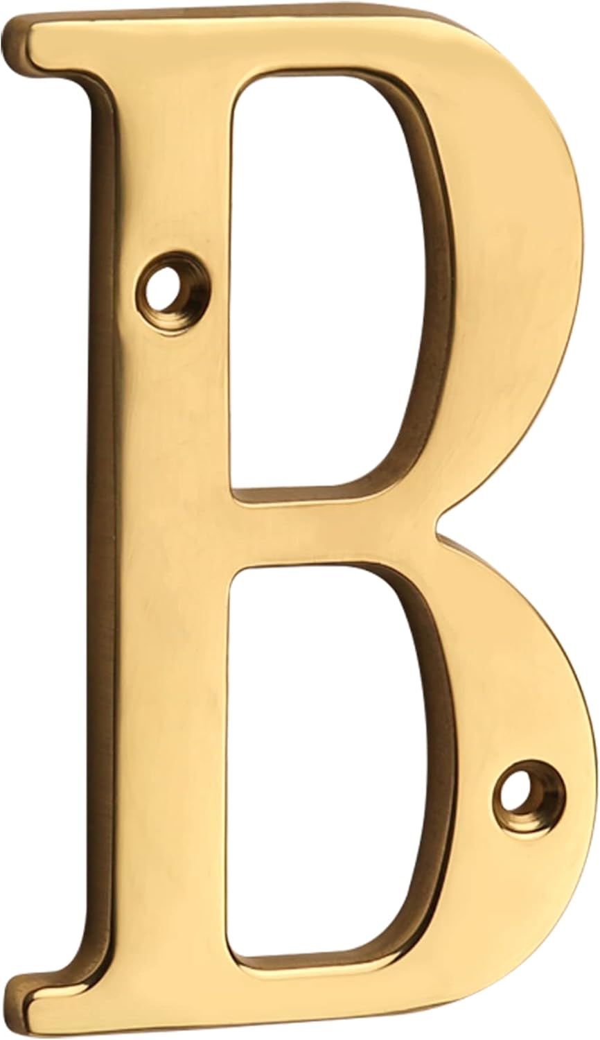 HASWARE 4 Inch Brass Modern Curvy House Number Polished Brass Finish Stylish Door Numbers Signage Plaque Street Home Address Numerals (A, Brass)