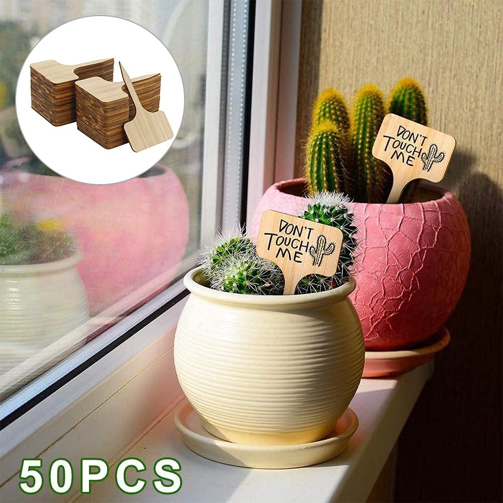 Bamboo Plant Labels Outdoor Wooden Plant Signs Waterproof 50pcs