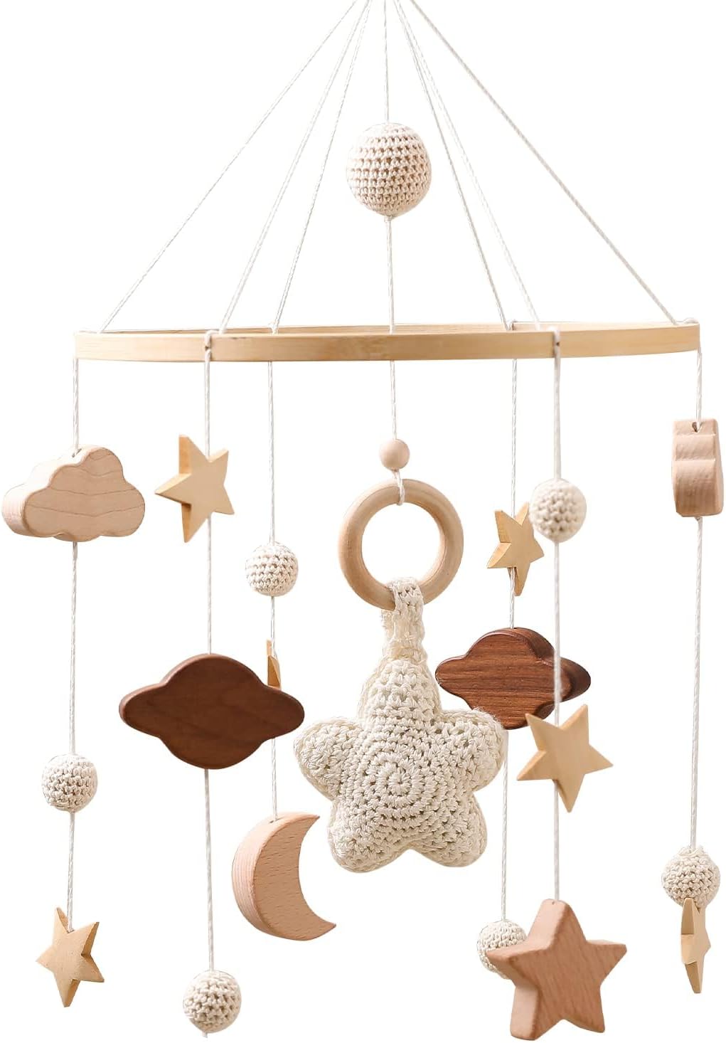 Beechwood Crib Mobile Holder - 360° Rotate, Adjustable Arm - Natural Wood, Minimalist - For Cribs No Side Rails - Baby Nursery Decor