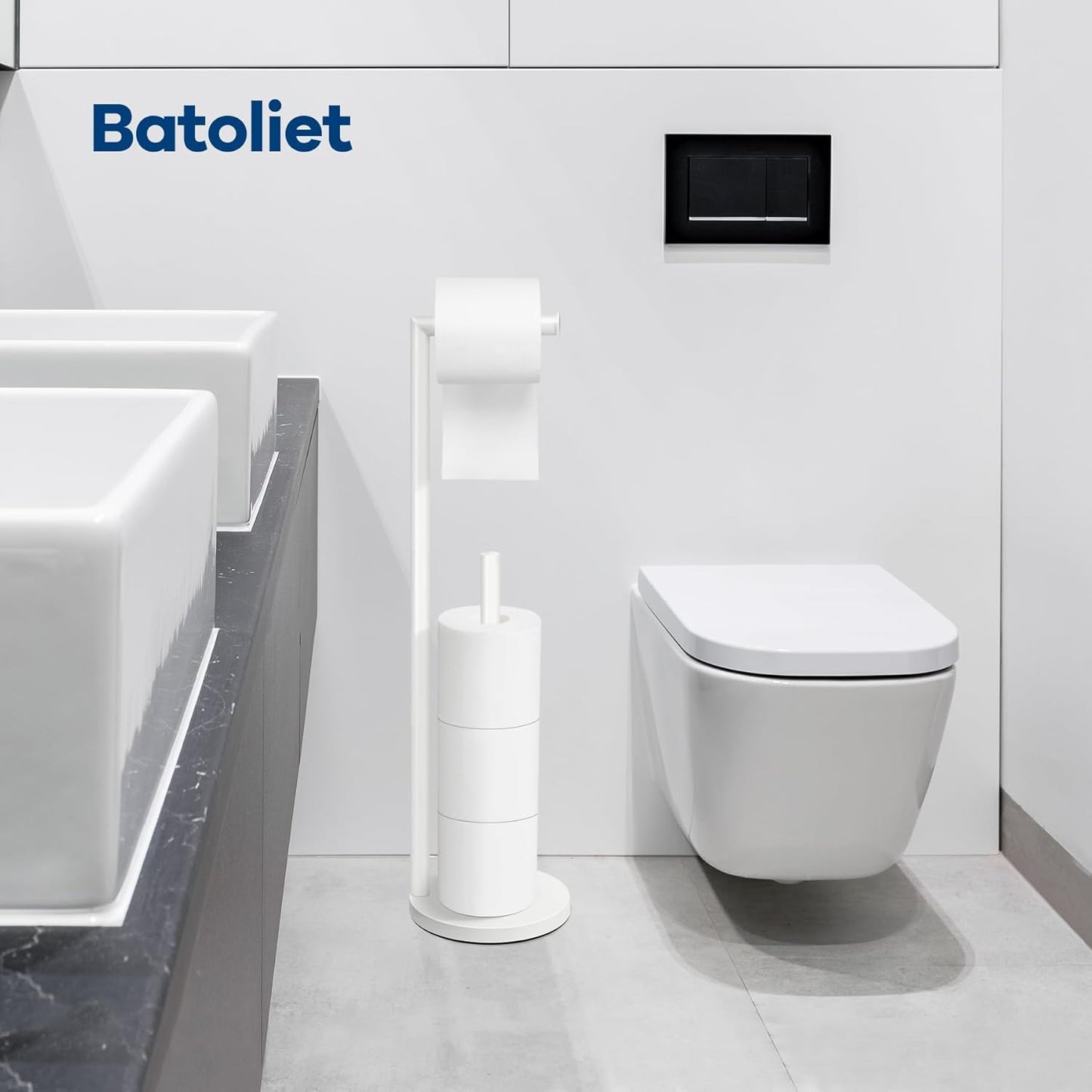 Freestanding Black Toilet Paper Holder | Metal Bathroom Roll Stand