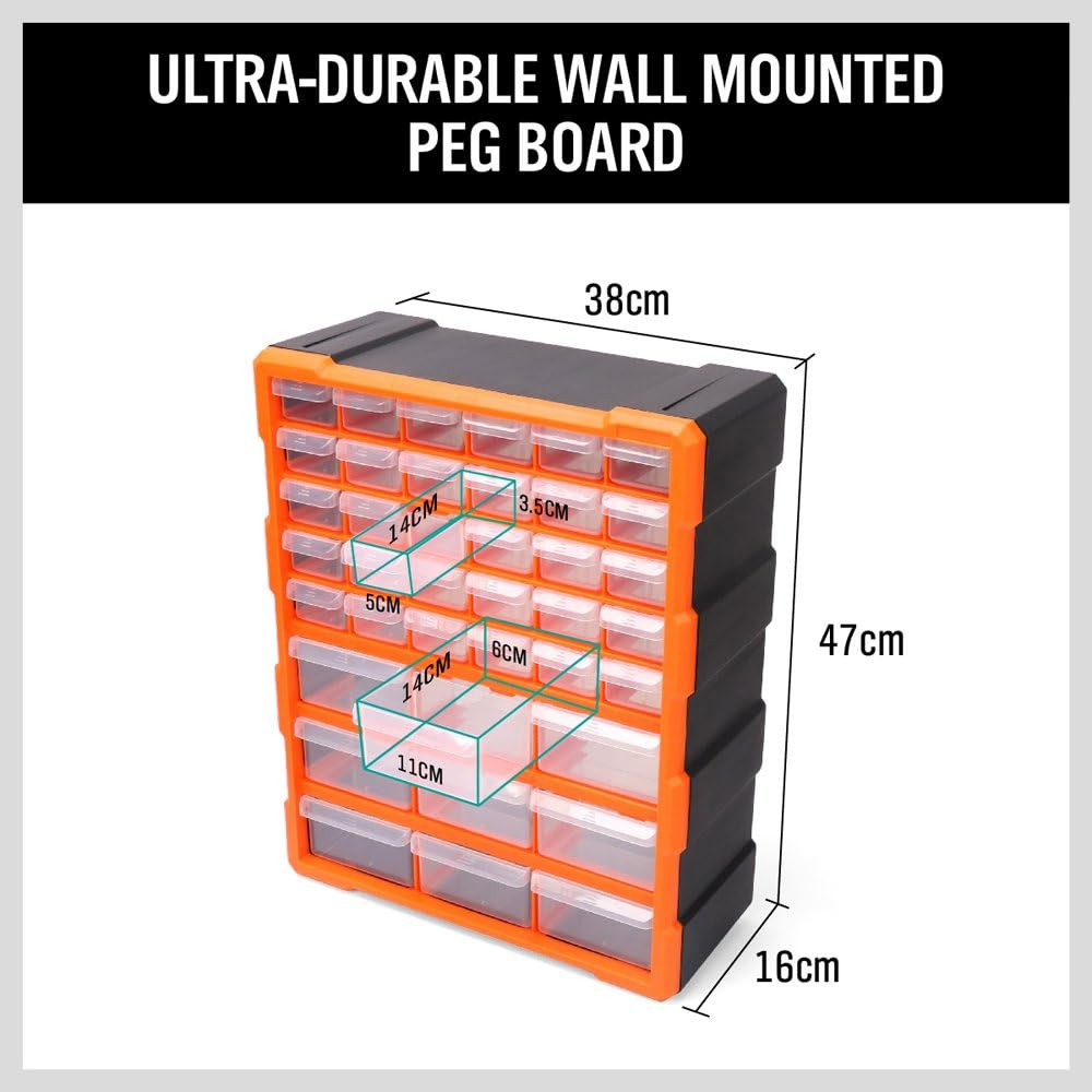 HORUSDY 39-Drawers Storage Cabinet Tool Box, Wall Mount Parts Storage Bin Chest Case Plastic Organiser Toolbox with Divider In Each Drawer