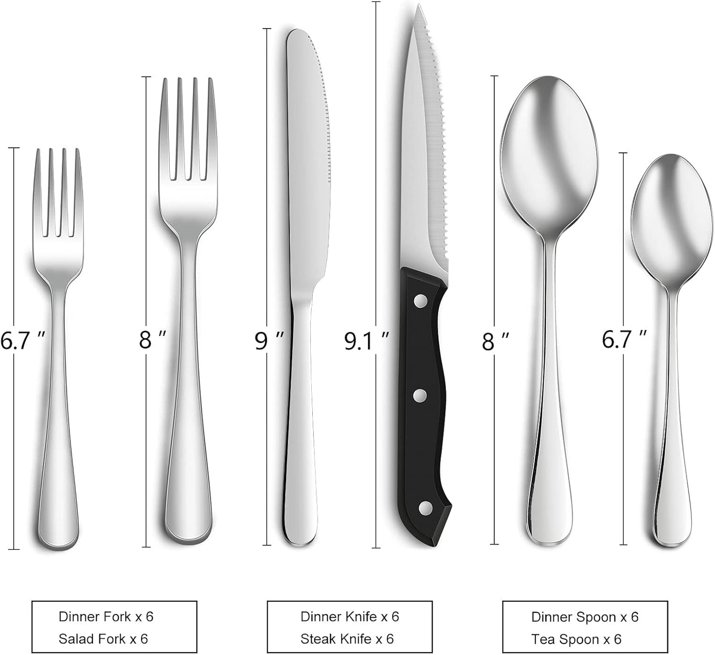 48-Piece Stainless Steel Cutlery Set | Service for 8 with Steak Knives