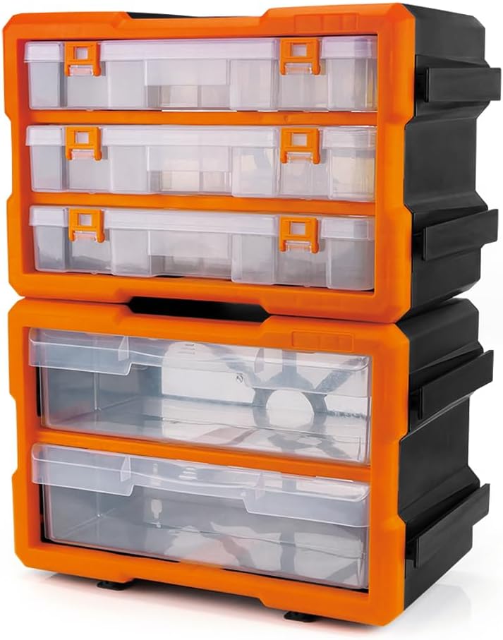 HORUSDY 39-Drawers Storage Cabinet Tool Box, Wall Mount Parts Storage Bin Chest Case Plastic Organiser Toolbox with Divider In Each Drawer
