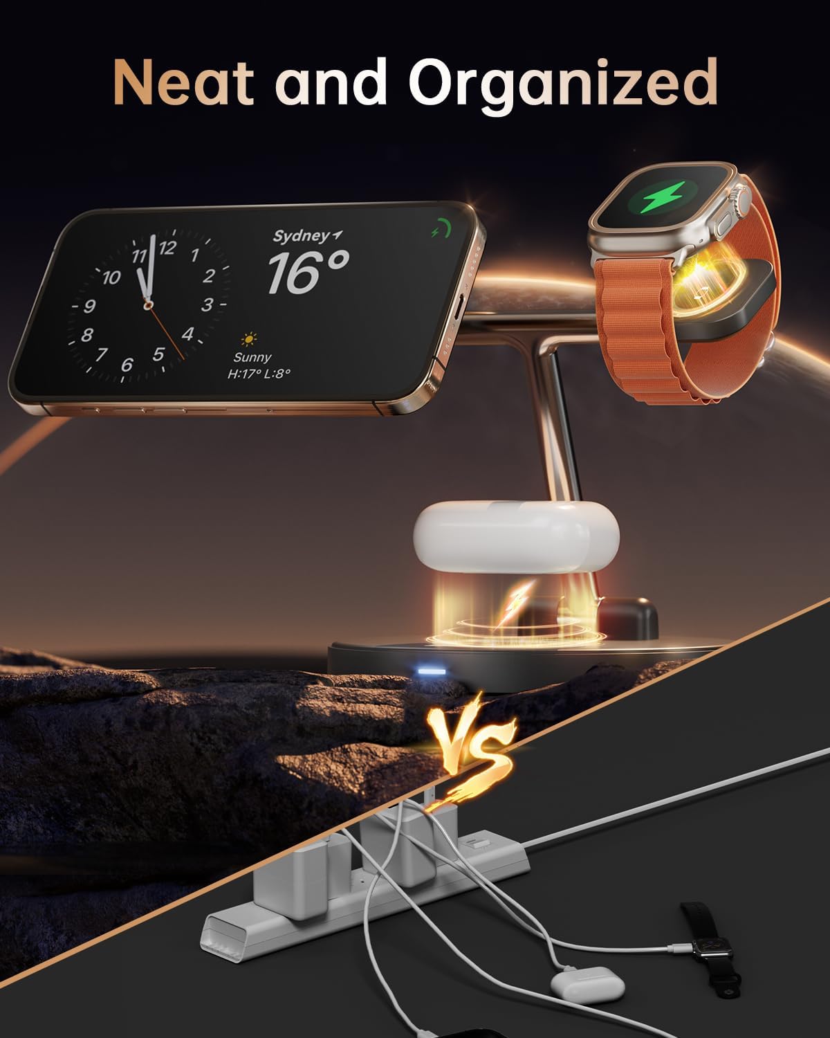 3-in-1 MagSafe Wireless Charger Stand – Fast Charging for iPhone, Apple Watch & AirPods