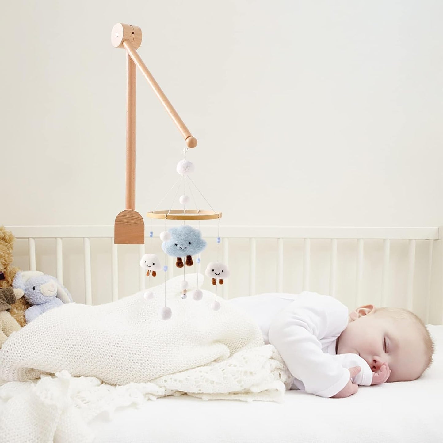 Beechwood Crib Mobile Holder - 360° Rotate, Adjustable Arm - Natural Wood, Minimalist - For Cribs No Side Rails - Baby Nursery Decor