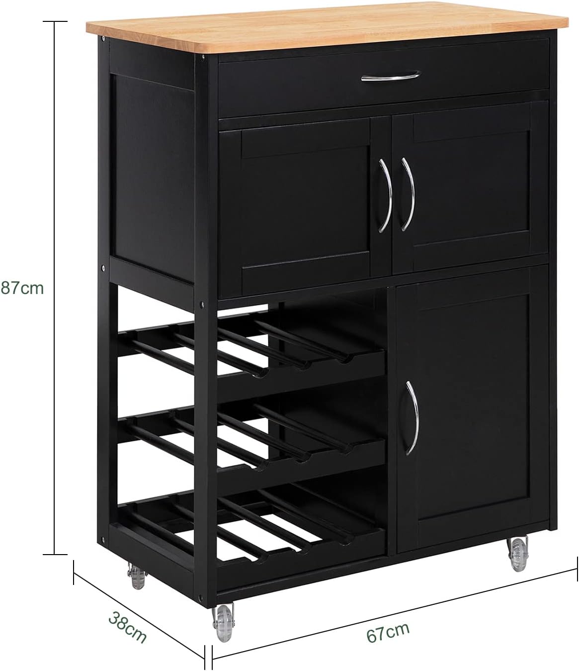 Kitchen Trolley with Wine Rack | Portable Kitchen Island Cart