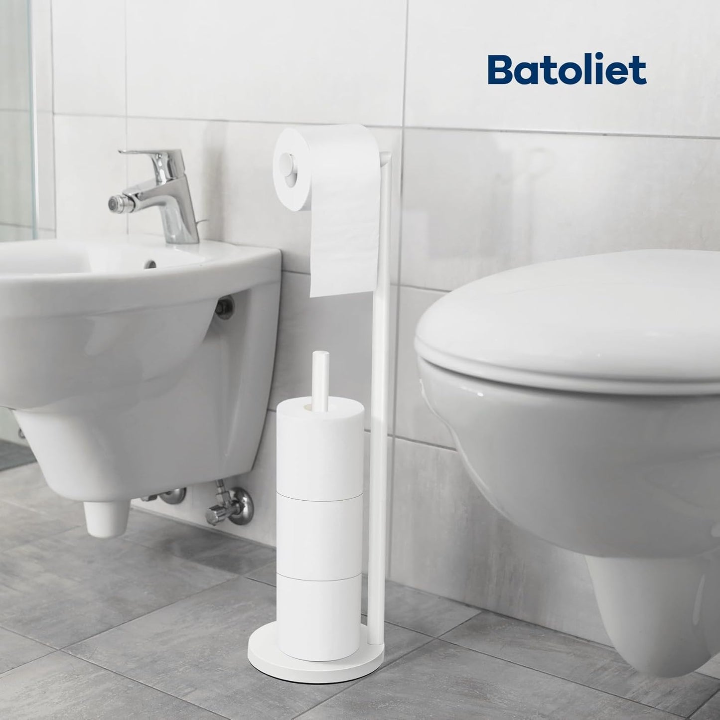 Freestanding Black Toilet Paper Holder | Metal Bathroom Roll Stand