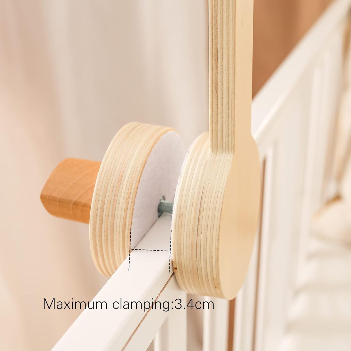 Beechwood Crib Mobile Holder - 360° Rotate, Adjustable Arm - Natural Wood, Minimalist - For Cribs No Side Rails - Baby Nursery Decor