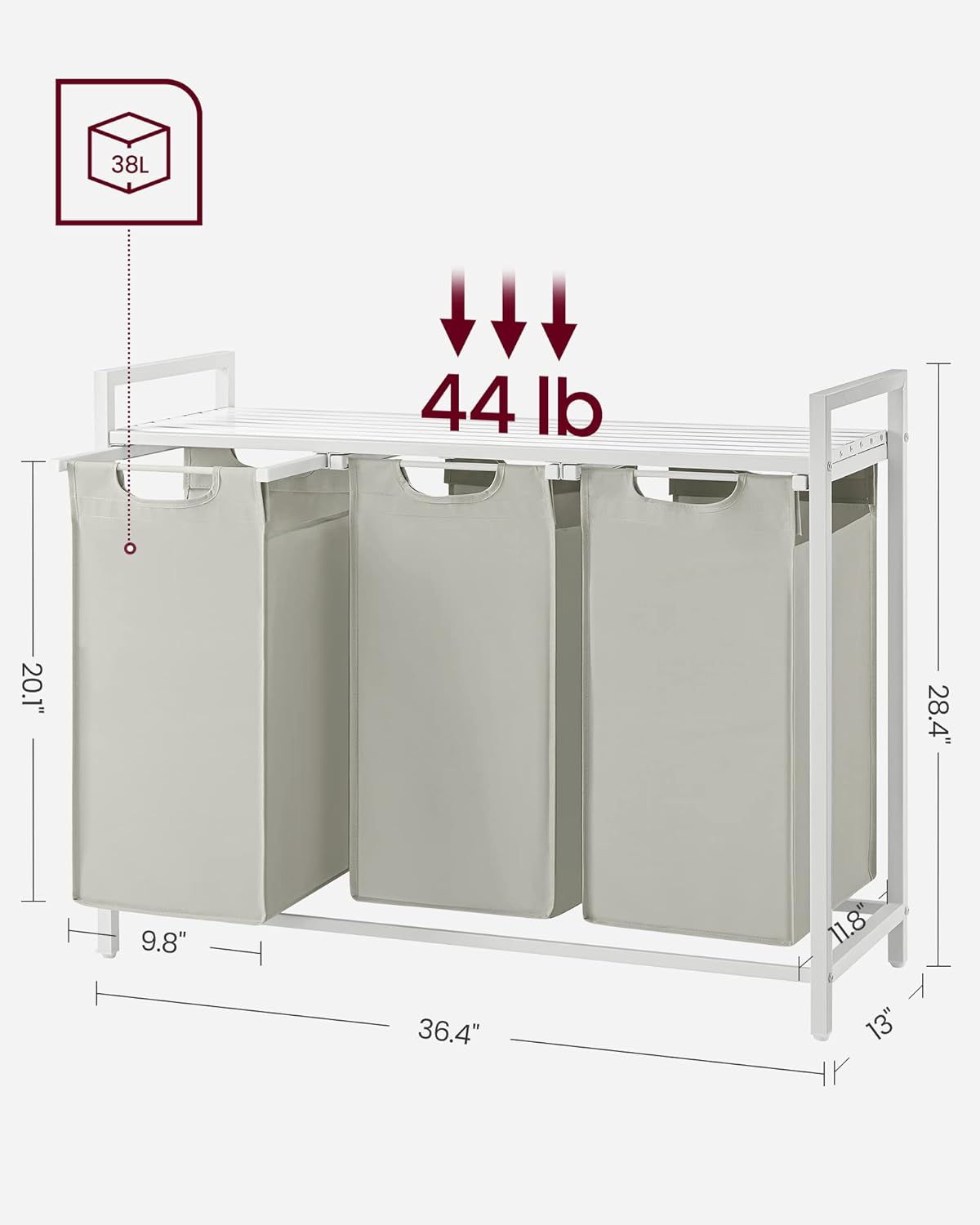Laundry Hamper with Shelf | 3-Section Laundry Sorter | Storage Unit