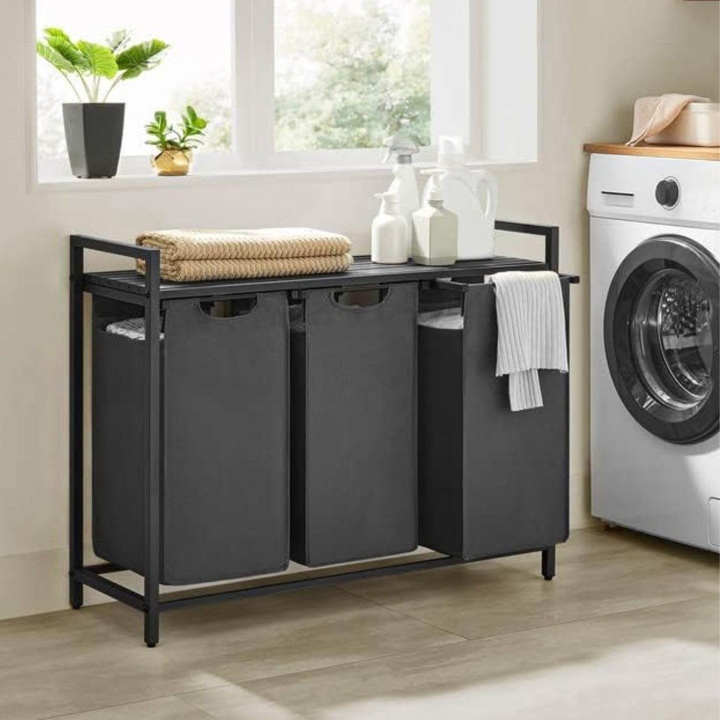 Laundry Hamper with Shelf | 3-Section Laundry Sorter | Storage Unit