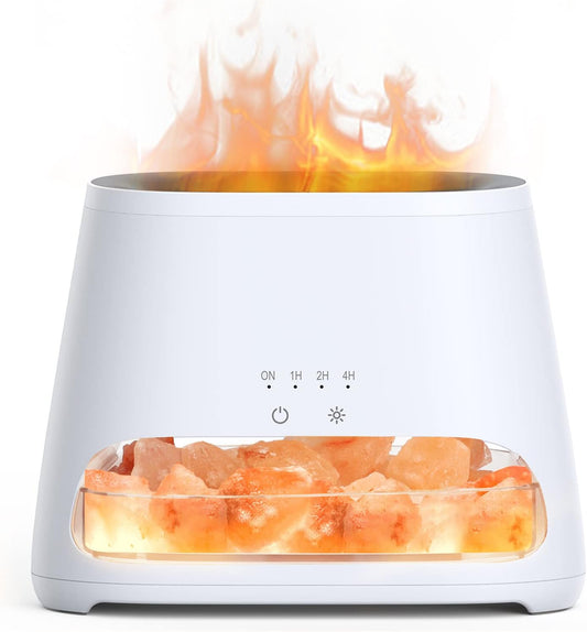 SALKING 2-in-1 Essential Oil Diffuser & Crystal Himalayan Salt Lamp, Ultrasonic Aromatherapy Diffuser with Timer Setting, Auto-Off Safety Switch, Cool Mist, Flame Effect, Night Light, 150ml