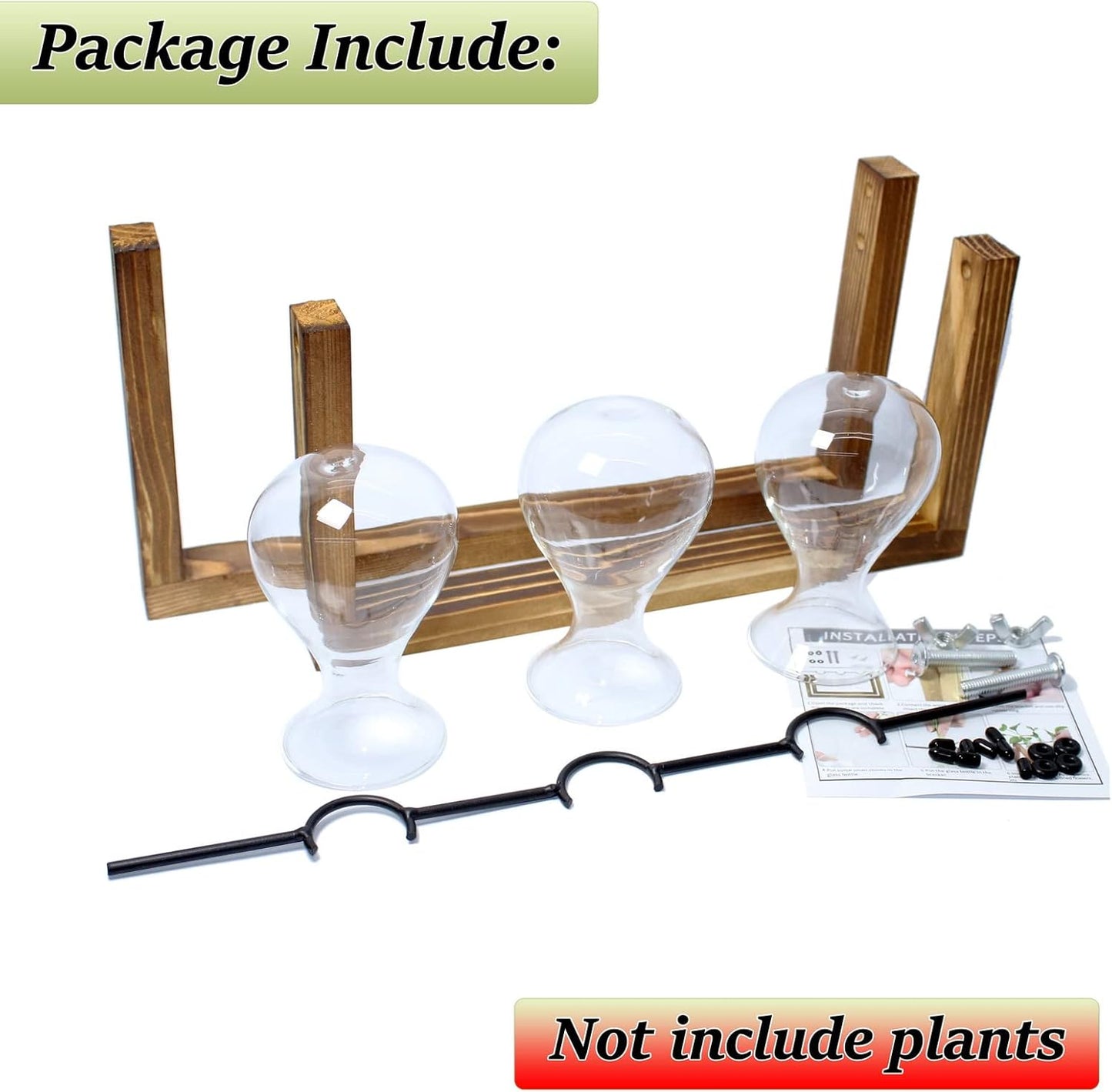 laffeya Plants Propagation Stations, Hydroponic Terrarium Kit- Desktop Glass Flower Planter 3 Glass Vase with Wood Stands for Home Office Decor, Plant Gifts for Plant Lovers (3 Bulb Vase C, Beige)