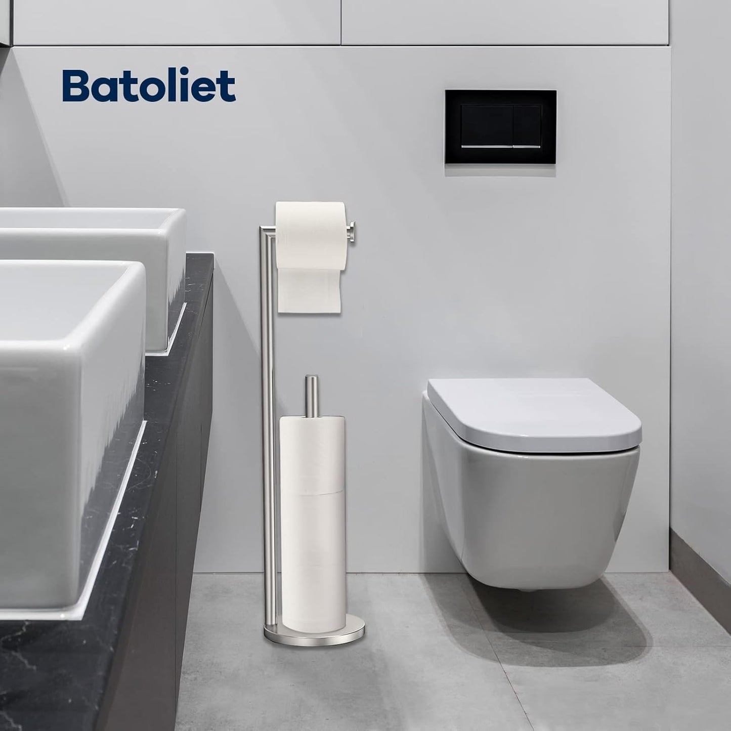 Freestanding Black Toilet Paper Holder | Metal Bathroom Roll Stand