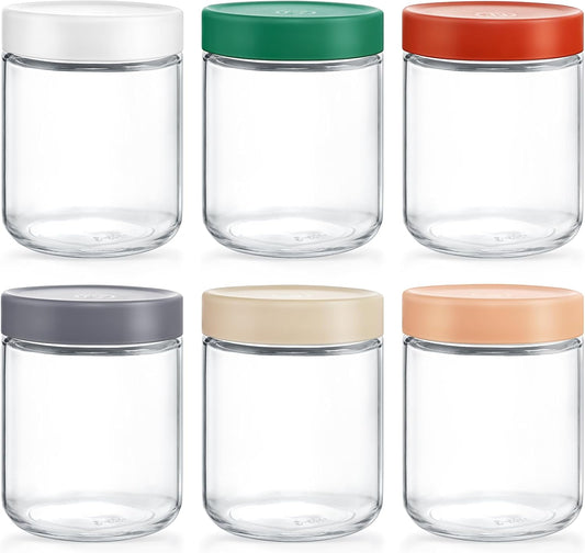 Feshory 6 Pack Overnight Oats Container Jar with Screw Lid - Wide Mouth & Airtight Glass Food Storage Jar, Wide Mouth Glass Meal Prep Containers for Baby Food, Salad, Spice, Snacks, Dressing Sauce