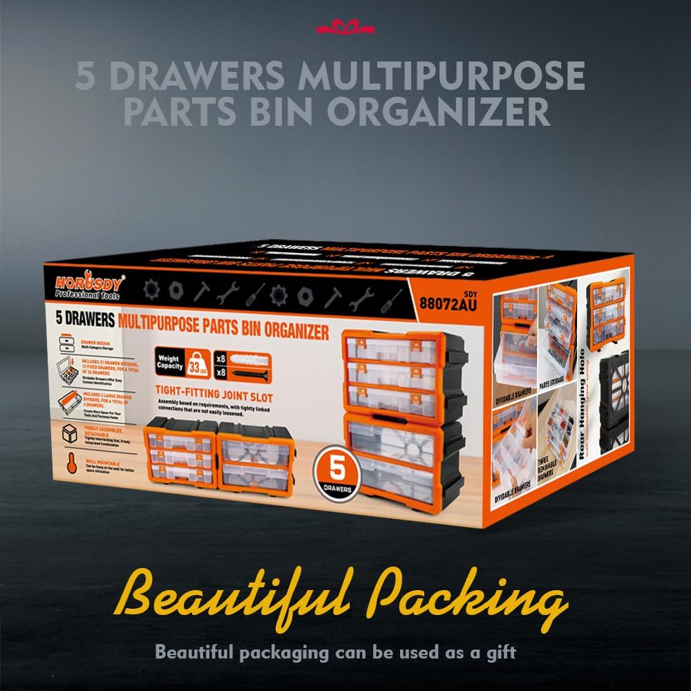 HORUSDY 39-Drawers Storage Cabinet Tool Box, Wall Mount Parts Storage Bin Chest Case Plastic Organiser Toolbox with Divider In Each Drawer