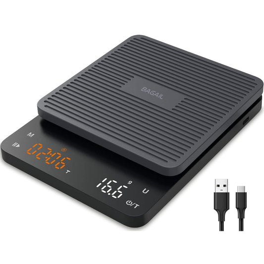 BAGAIL BASICS Coffee Scale with Timer, 0.1g High Precision Kitchen Scale, Pour Over Coffee Scale, Drip Espresso Scale with Auto Tare, Touch Sensor and Silicone Cover - 6.6 lbs/3 kg