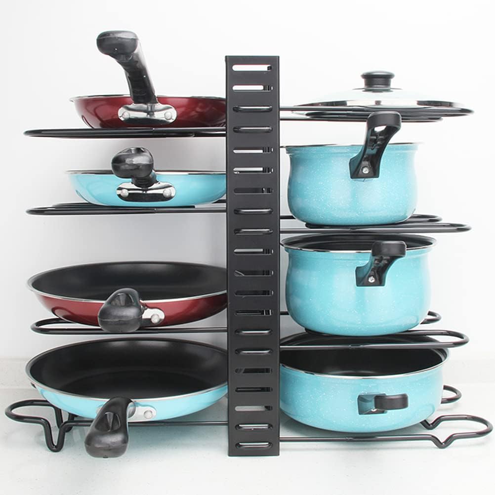 9SHOME Pot Pan Organiser Rack For Cabinet, Pot Lid Organizer Pan Holder Rack with 3 DIY Methods, Cookware Rack for Kitchen Cupboard Pantry, Height and Position Adjustable, Stainless steel