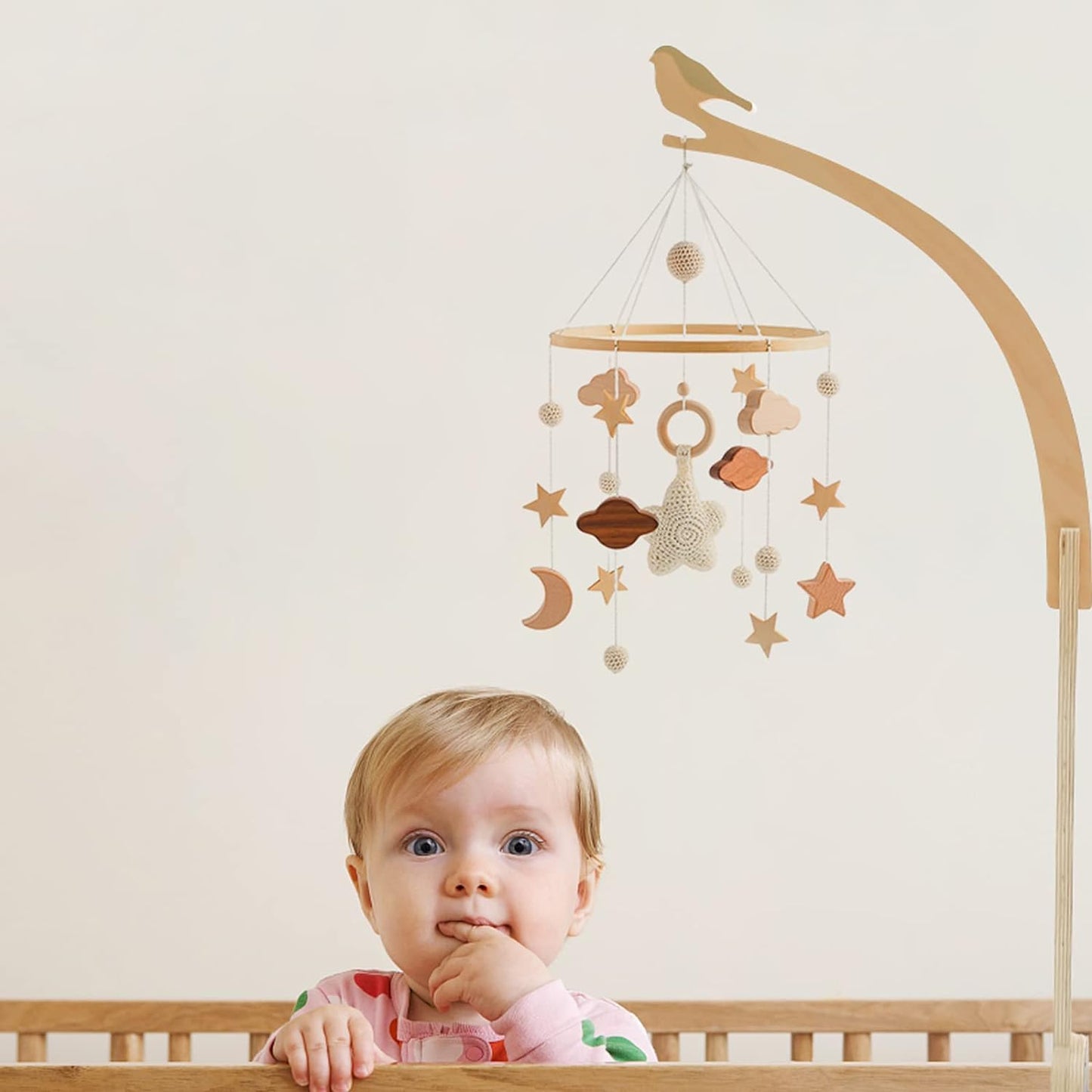 Beechwood Crib Mobile Holder - 360° Rotate, Adjustable Arm - Natural Wood, Minimalist - For Cribs No Side Rails - Baby Nursery Decor