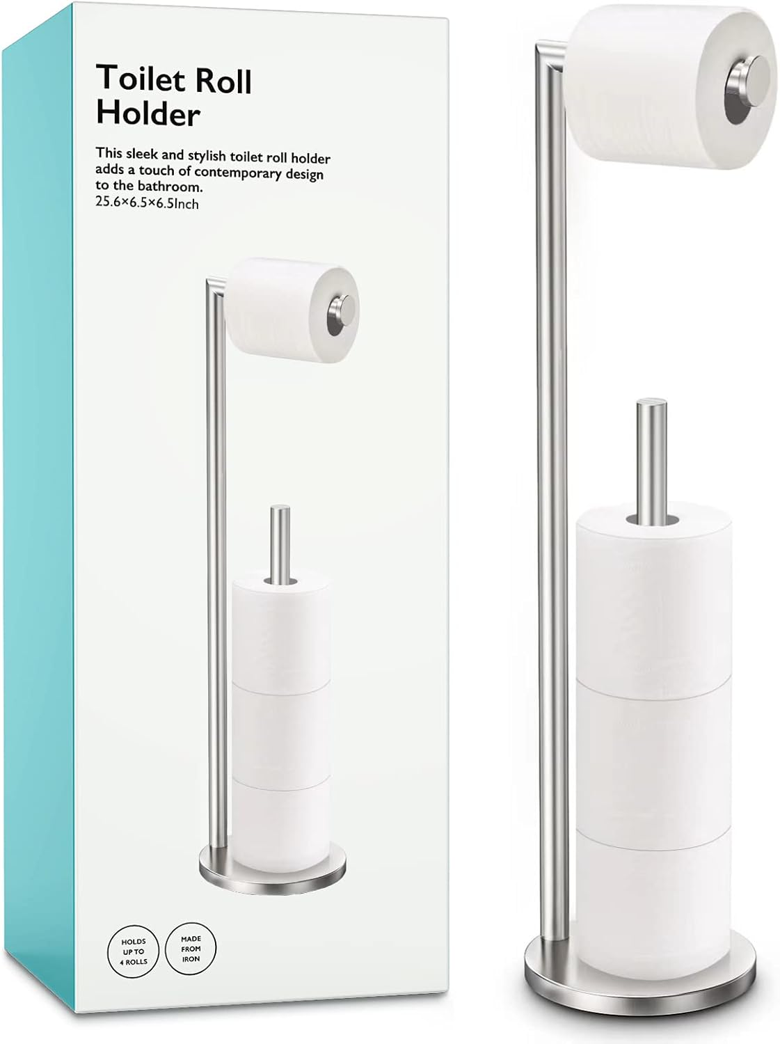 Freestanding Black Toilet Paper Holder | Metal Bathroom Roll Stand