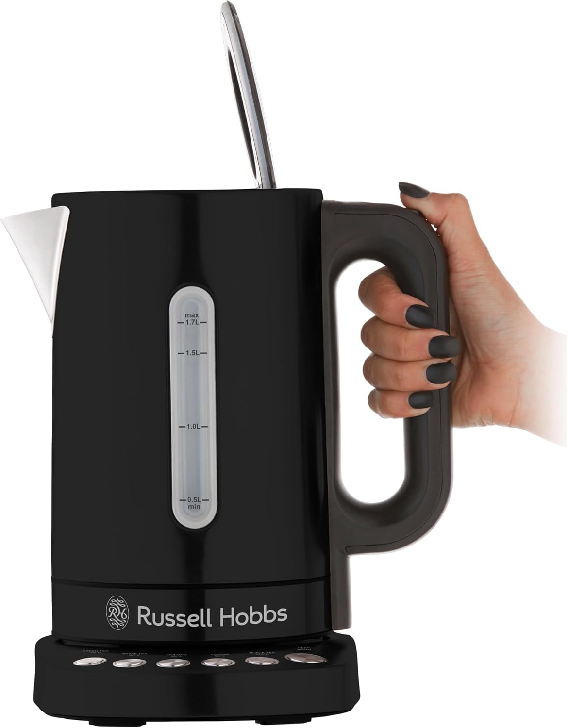 Russell Hobbs RHK510 Addison Kettle, 5 Temperature Settings, 1.7 L Capacity, Easy to Clean, Silver