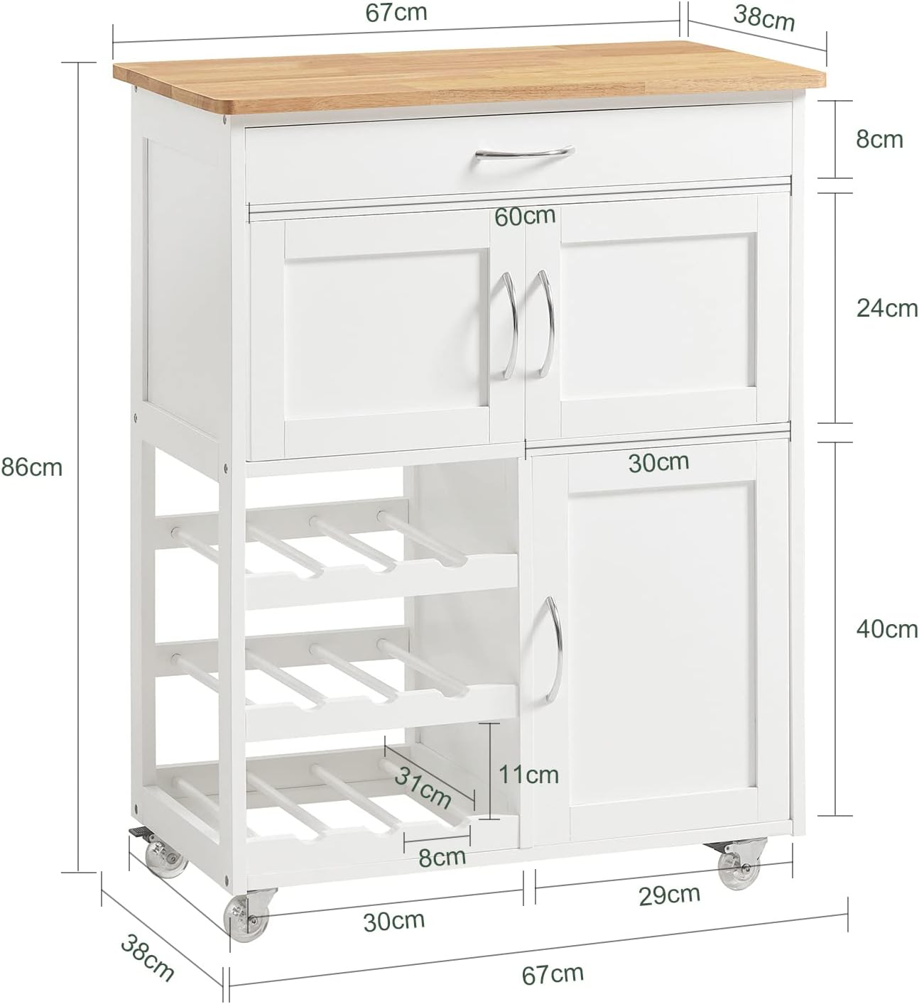 Kitchen Trolley with Wine Rack | Portable Kitchen Island Cart