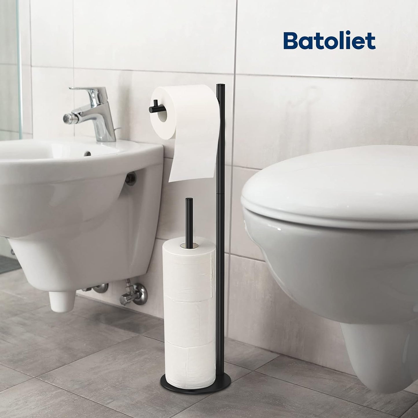 Freestanding Black Toilet Paper Holder | Metal Bathroom Roll Stand