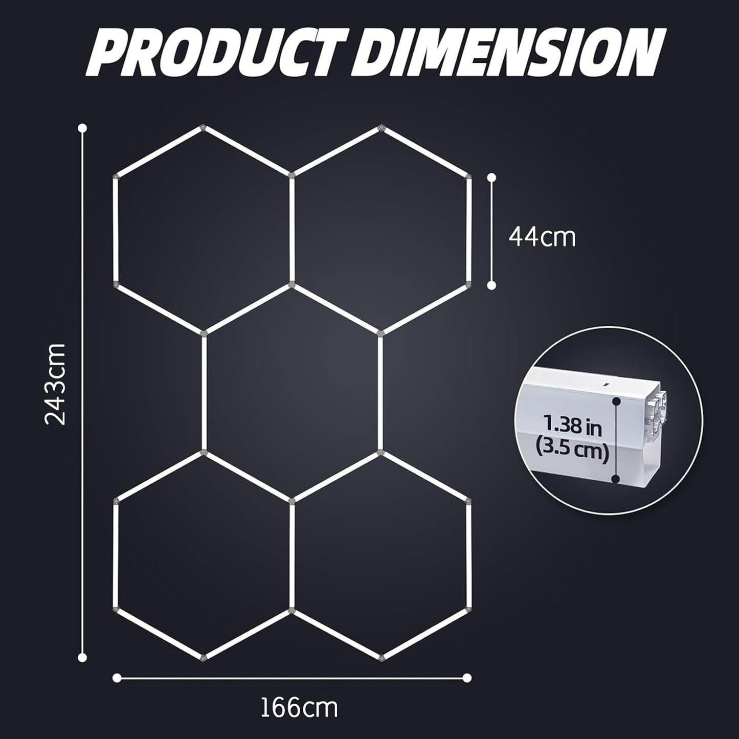 TONGLIN Hexagon Garage Light, 14 Grids 680W 81600 Lumens Hexagon Led Garage Light with Rectangle Frame 6500K for Garage, Basement, Warehouse, Auto Beauty Shop, Car Detailing Shop