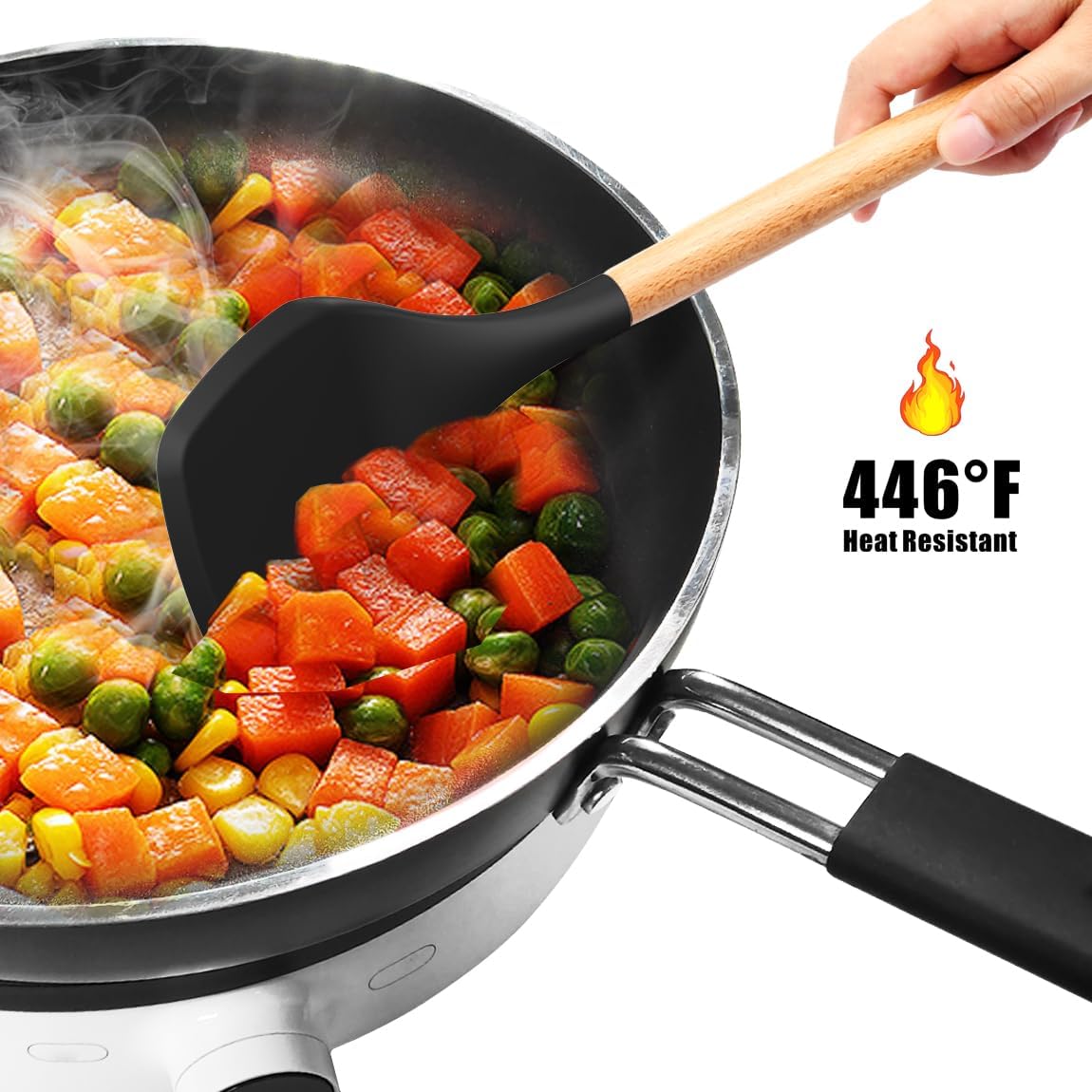14-Piece Silicone Kitchen Utensil Set with Wooden Handles