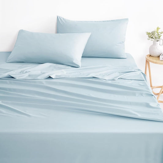 Wake In Cloud - White Sheet Set, 1000TC Ultra Soft Microfiber, Fitted Sheet & Flat Sheet & 2 Pillowcases (4 pcs, Queen Size)