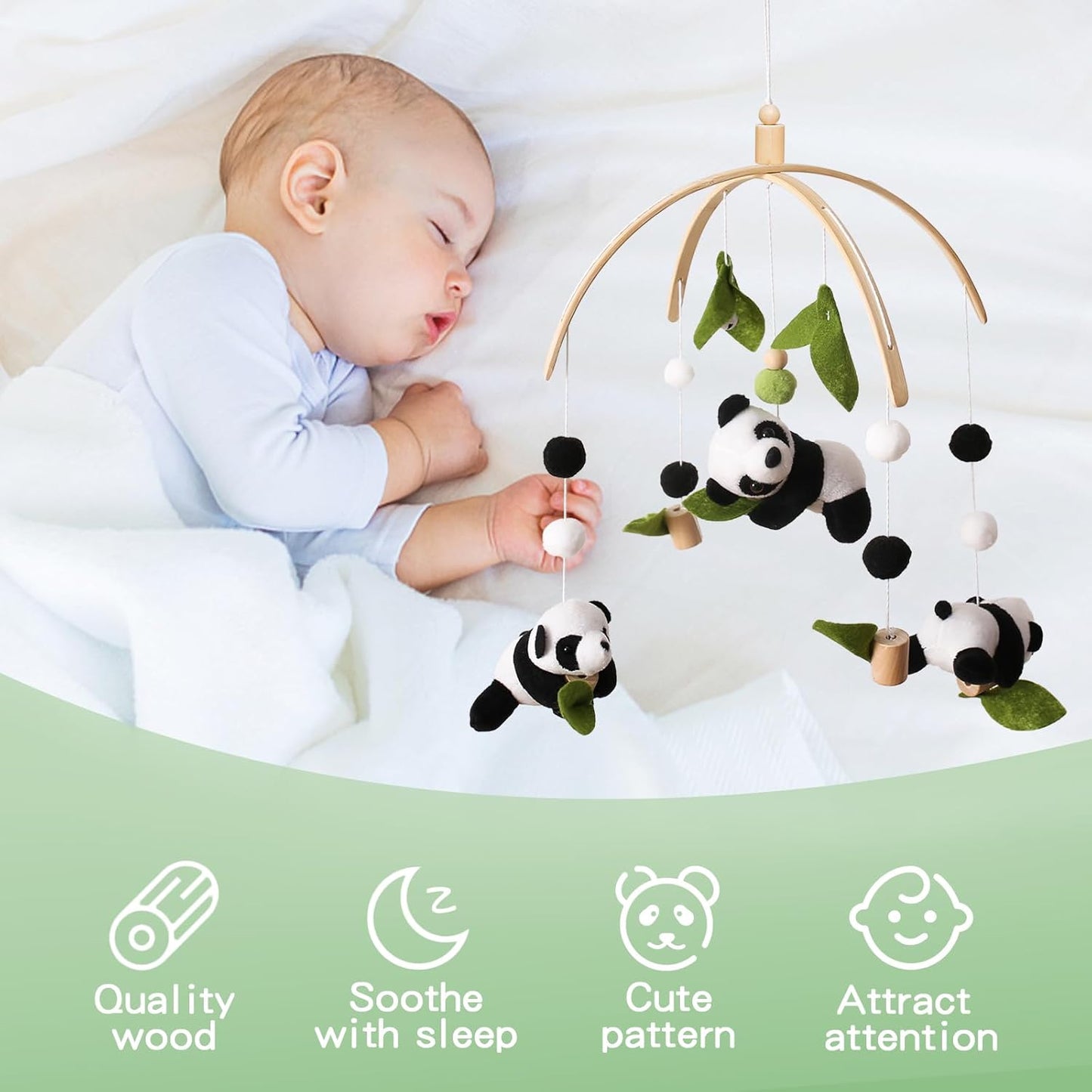 Beechwood Crib Mobile Holder - 360° Rotate, Adjustable Arm - Natural Wood, Minimalist - For Cribs No Side Rails - Baby Nursery Decor