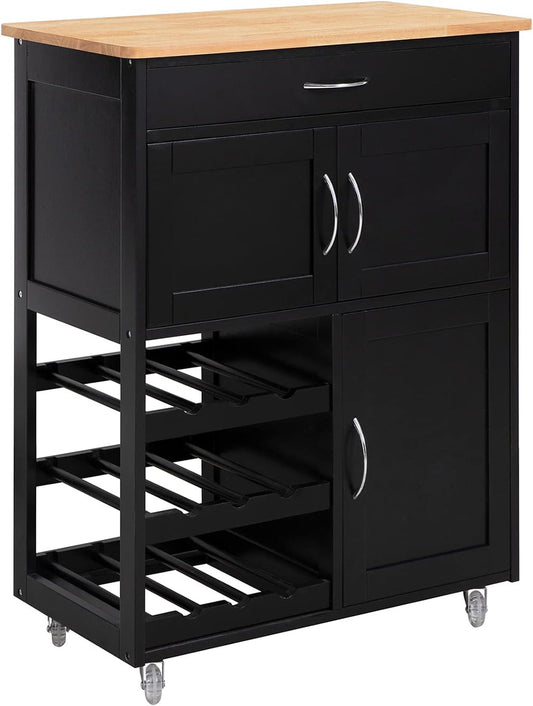 Kitchen Trolley with Wine Rack | Portable Kitchen Island Cart