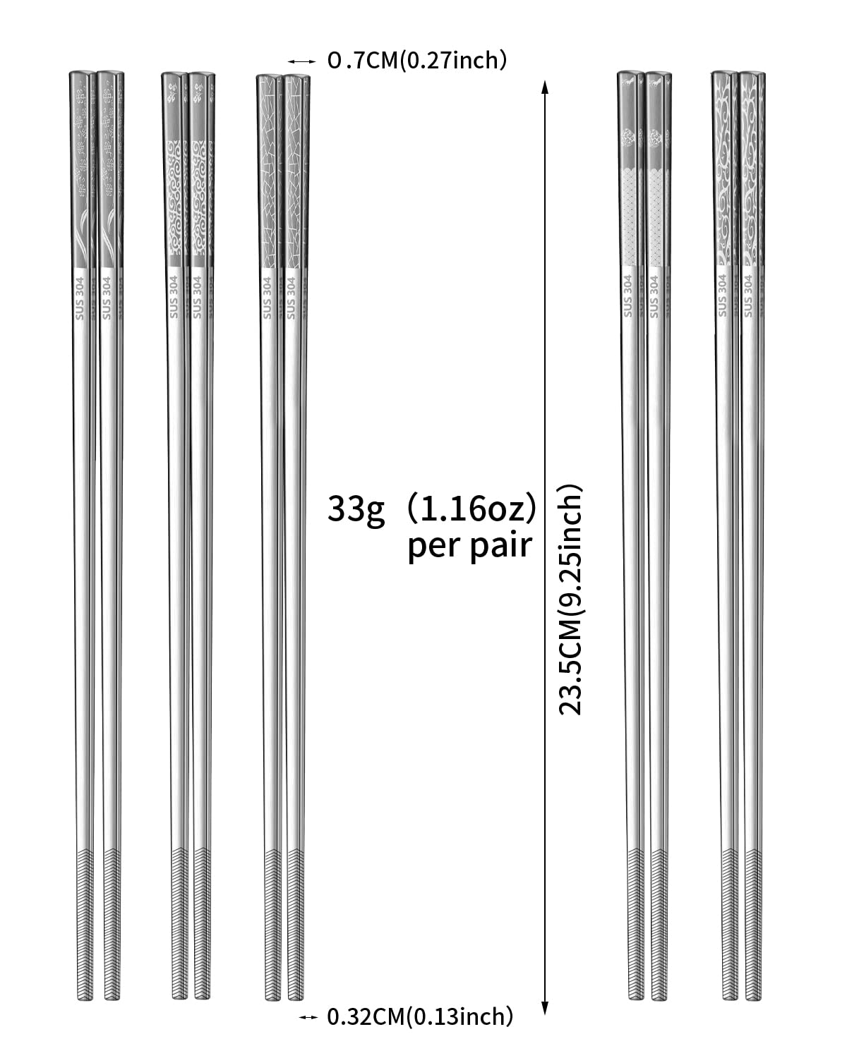 YOZOTI Stainless Steel Chopsticks, Silver Reusable Chopsticks, 5 Pairs Dishwasher Safe Metal Chopsticks, Easy to Use, Square Lightweight Chop Sticks, Gift Set (Silver)