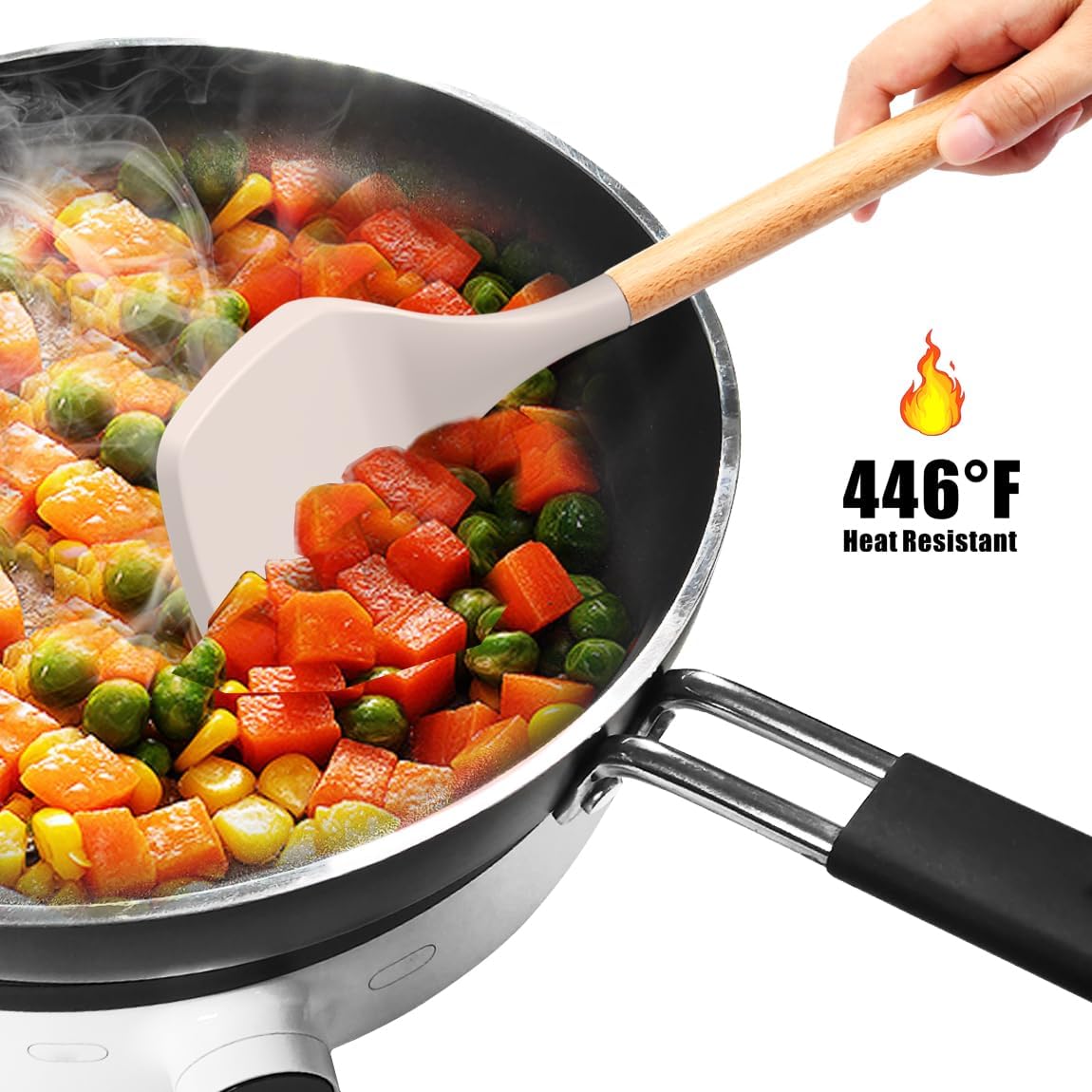 14-Piece Silicone Kitchen Utensil Set with Wooden Handles